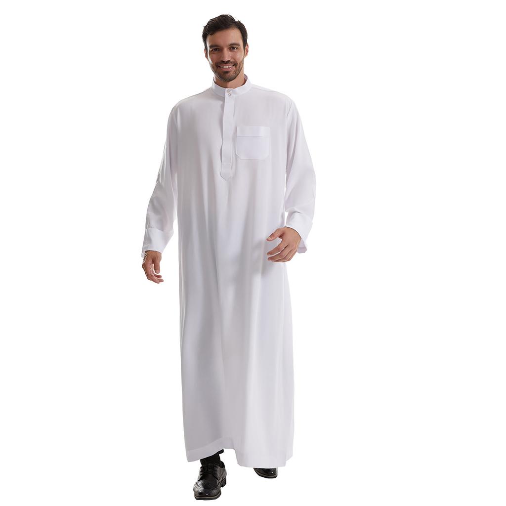 Abito lungo da uomo con colletto alla coreana, manica lunga, vestaglia, stile etnico, costume nazionale tradizionale cinese, outerwear ampio e casual
