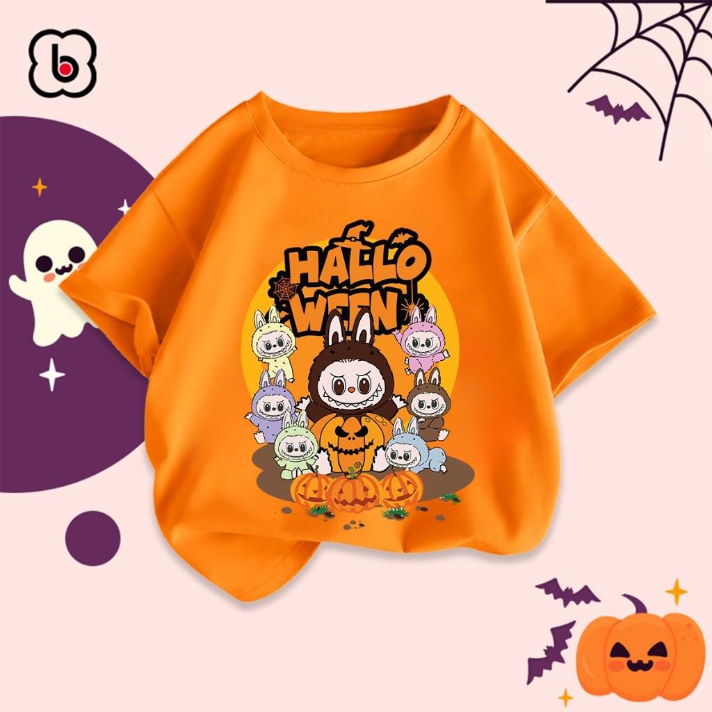 Children's Halloween T-shirt, Children's Halloween Costume, with a Unique Labubu Print Girl Round Neck Short Sleeved Top