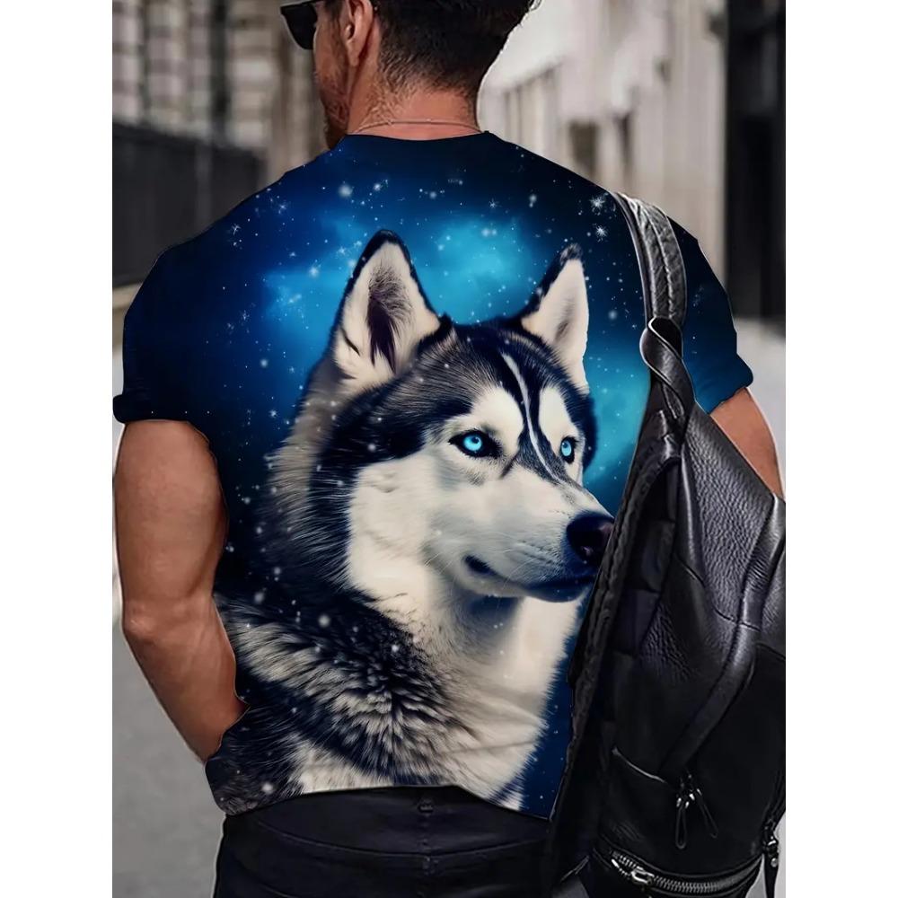 Men's Husky Print T-Shirt Casual Short Sleeve Breathable Round Neck Tshirts For Men Funny Animal Dog Graphic T Shirts Tops