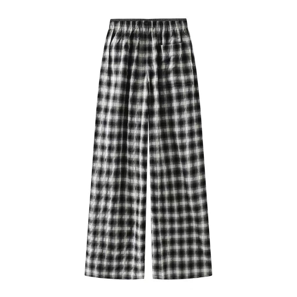 En stock: Pantalones Casuales Rectos Adelgazantes de Cintura Elástica a Cuadros Retro Primavera 2026