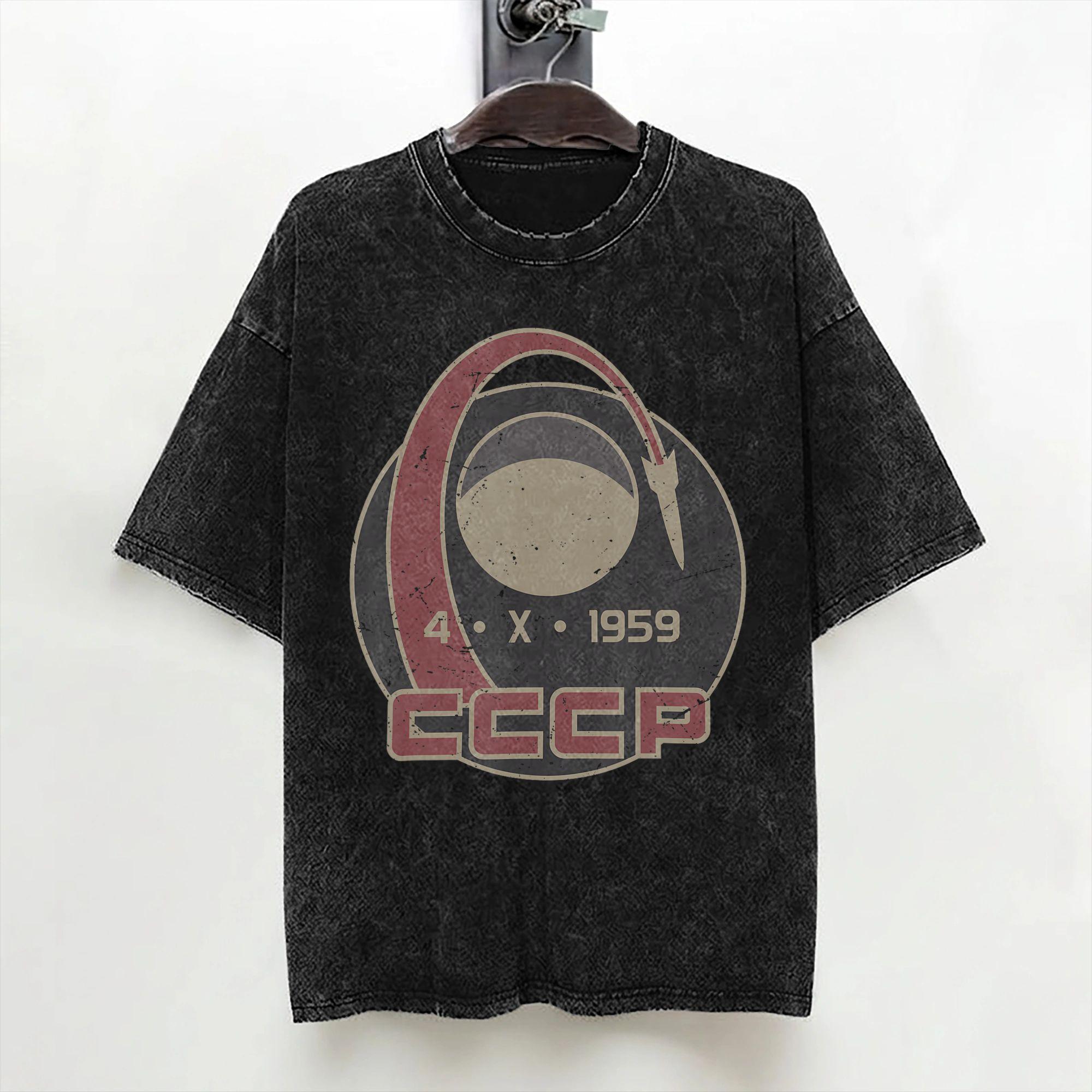 Sputnik USSR Soviet Union Soviet Propaganda T Shirts Washed Short Sleeve TShirt CCCP for Men Women Streetwear Graphic Tee Shirt S