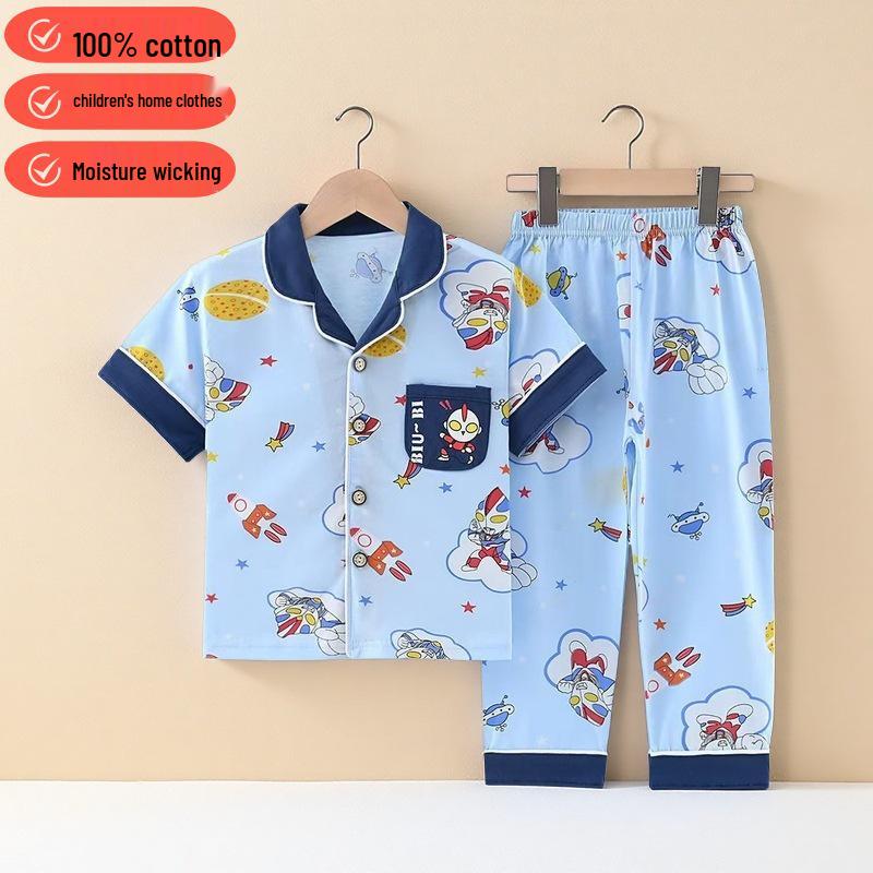 Kinder Cartoon Baumwoll-Pyjama-Set - Kurzarm, lange Hose für Jungen & Mädchen