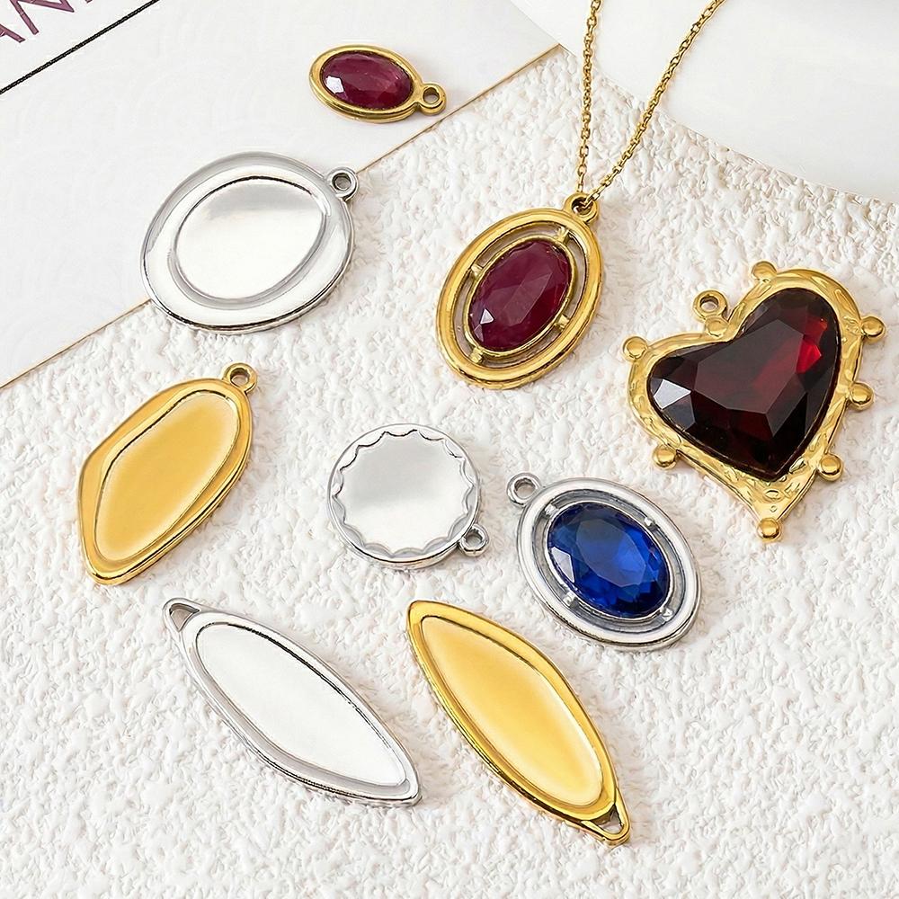 5 pièces Acier Inoxydable 18K Cadres Lune Ovale Bezels Vides Base Pendentif Cœur Géométrique Charme Boucle d'Oreille Fabrication de Bijoux