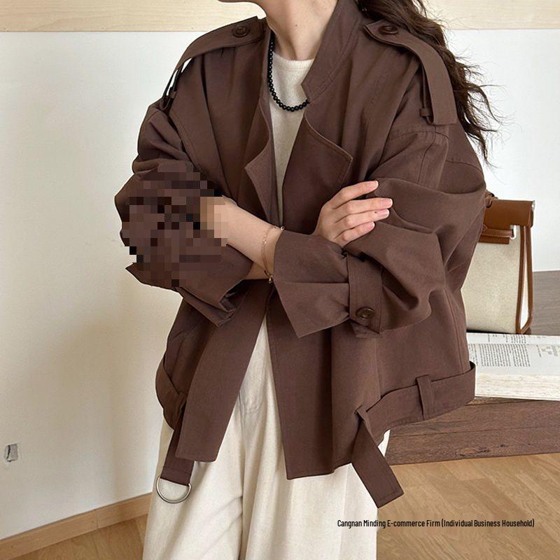 Women's Korean-Style Casual Loose Petite Trench Coat - Versatile Short Jacket for Spring & Autumn 2024
