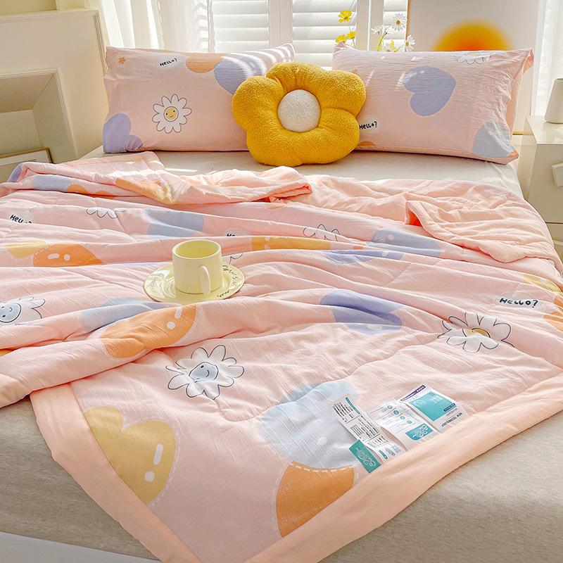 Cartoon Cotton Linen Summmer Blanket Breathable Adult Child Quilt for Summer Washable Air Conditioning Comforter Lightweight