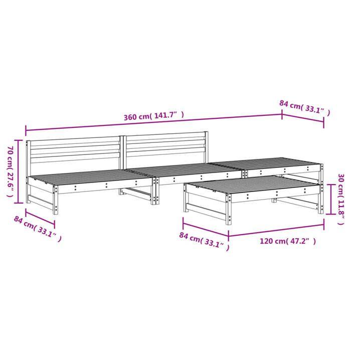 VidaXL Salon de Jardin 4 pcs, Banc avec Dossier, Ensemble de Meubles avec Table Basse Patio Terrasse, Rustique, Blanc Bois 3186593