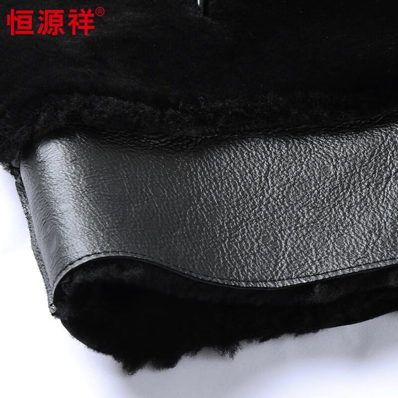 Hengyuanxiang Men's Lambskin Turn-down Collar Plush Lined Leather Jacket