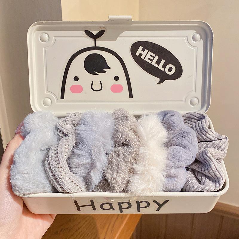 7Pcs/Set Sweet Furry Hair Scrunchies Elastic Rubber Bands Ponytail Holder Rubber Ties For Women Girls Hair Accessories
