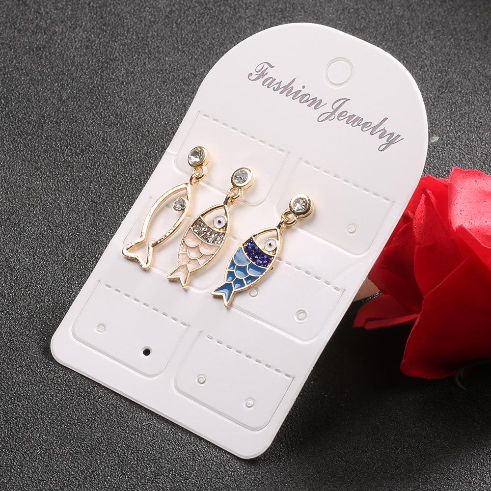 Bohemian Fish Element Cartoon Diamond Earrings - 3-Piece Set