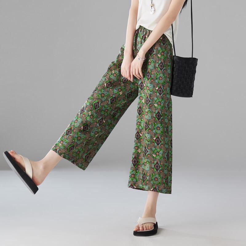 

SOFSIL 2026 Summer Women s Silk Blend Printed Wide-Leg Pants 30/XXL