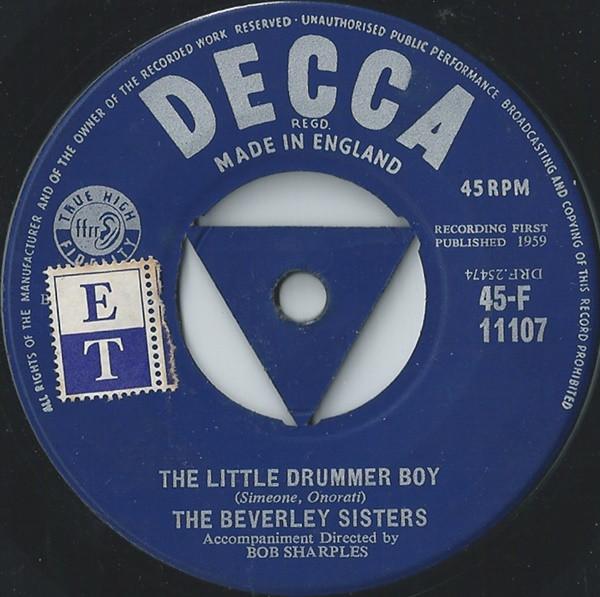 

7inch Record BEVERLEY SISTERS - The Little Drummer Boy 45F11107 Decca 1959 UK Jazz Used