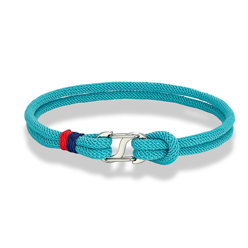 Navy Blue Braided Rope Bracelet Stainless Steel Double Push Carabiner Clasp Survival Bracelet for Men Women Couple Gifts