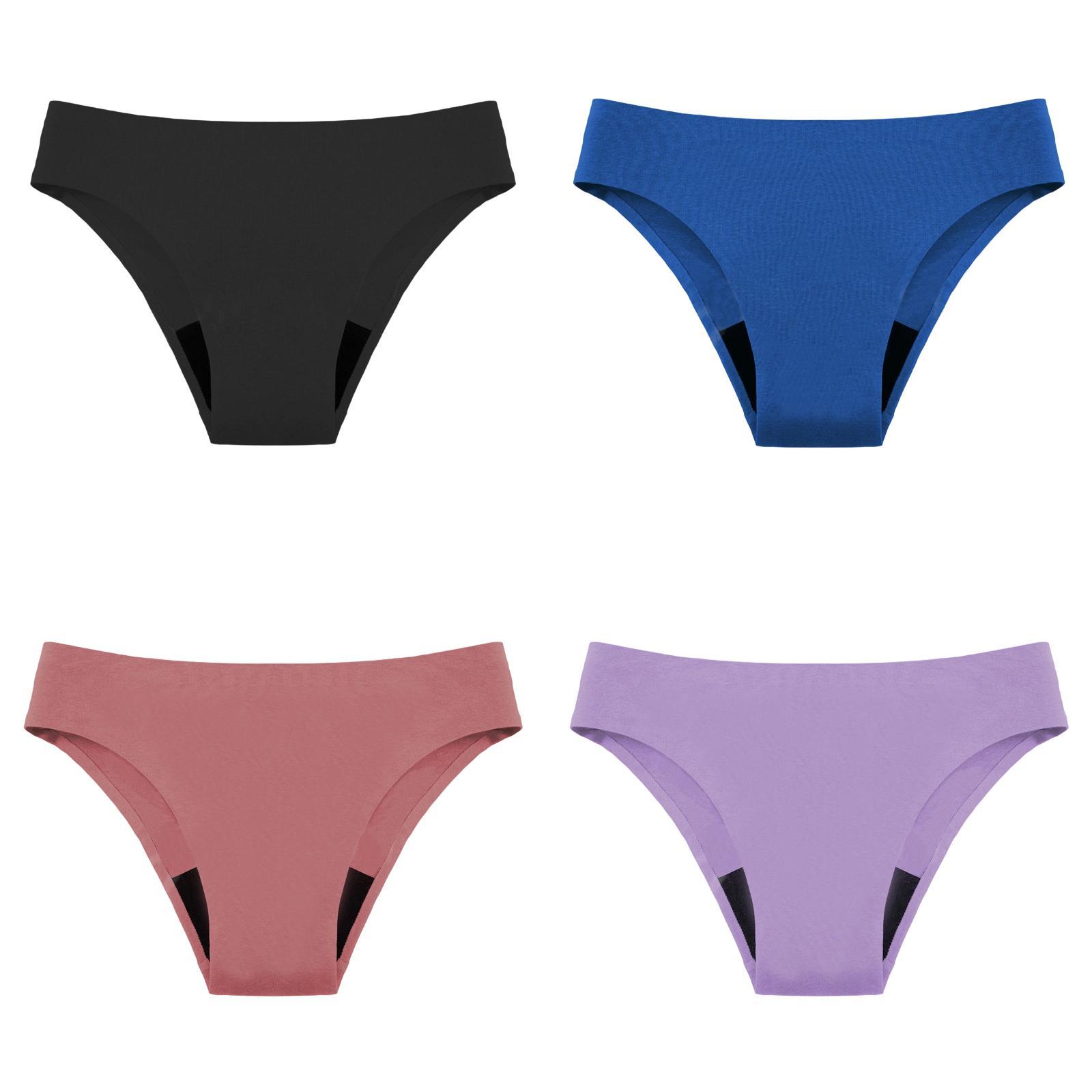 Women s Seamless Period Briefs 4 Pack High-Waist Leak-Resistant Underwear Breathable Quick-Dry Panties Blue Black Purple Pink XS