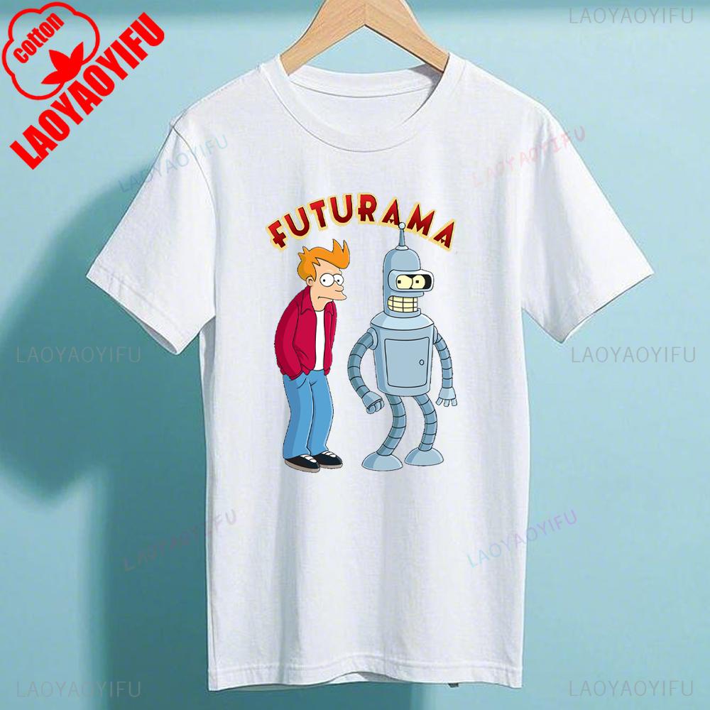 Bbender Cartoon Ffuturamas T Shirt Casual Fun Tshirt For Unisex Round Neck Cotton Shirt Short Sleeve Cottton Harajuku Streetwear