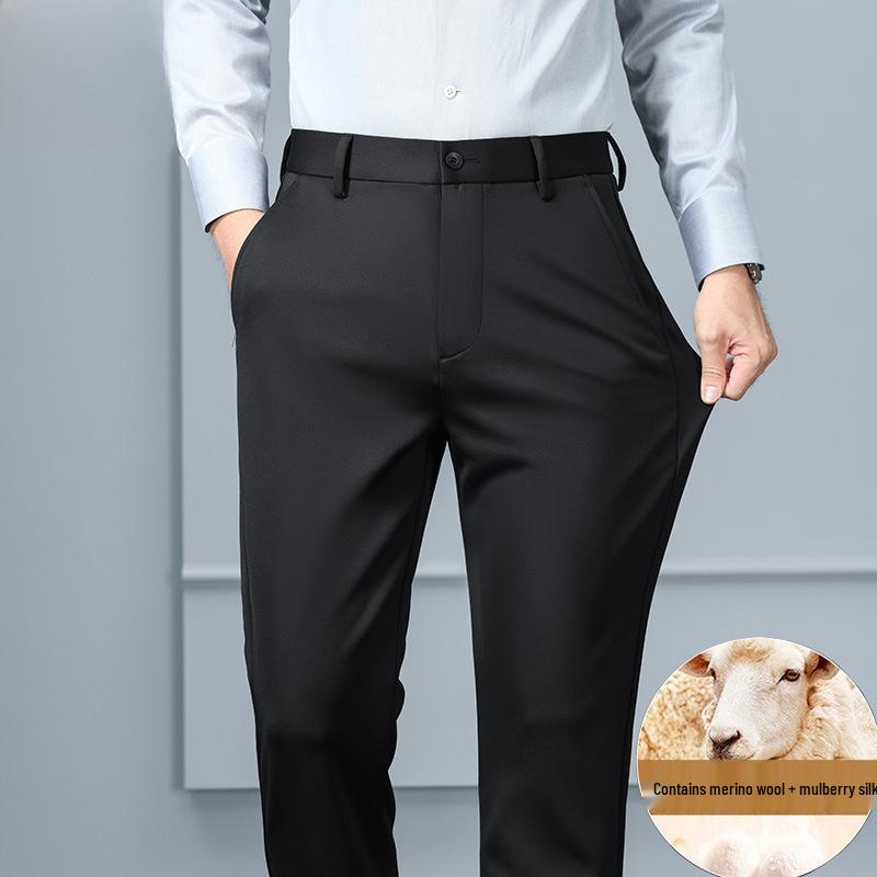 Tide Men's Lamb Wool Casual Straight-Leg Pants for Autumn/Winter - Business Casual Style