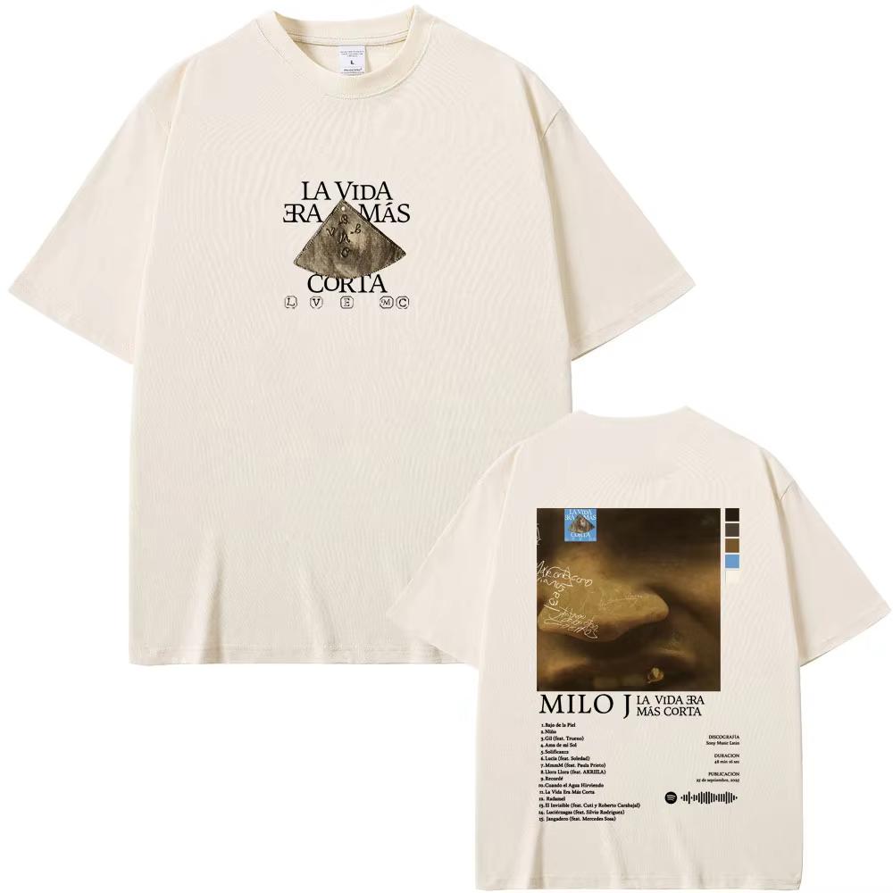 Rapper Milo J La Vida Era Mas Corta Album Graphic Tshirts Men Women Hip Hop Fashion Pop Music T Shirt Male Oversized Streetwear