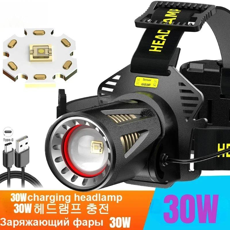 Sensor Headlamp Super Bright LED Headight With Warning Light Most Powerful Long Range Head Flashlight Outdoor Fishing Cycling