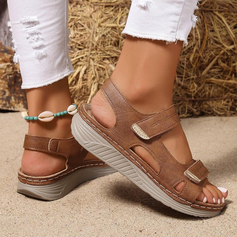 New Summer Women's Plus Size Platform Casual Sandals One-Strap Velcro Slip-On Shoes
