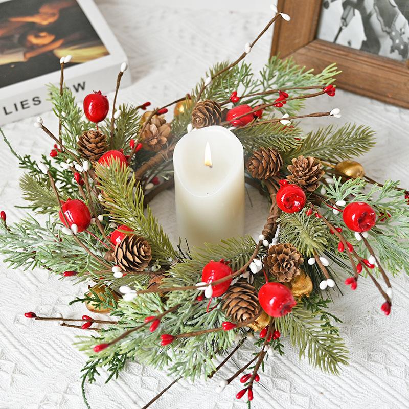 Christmas Candle Rings Table Decoration Christmas Wreath Candle Holder Ring Red Berries Table Centerpieces Candle Wreath