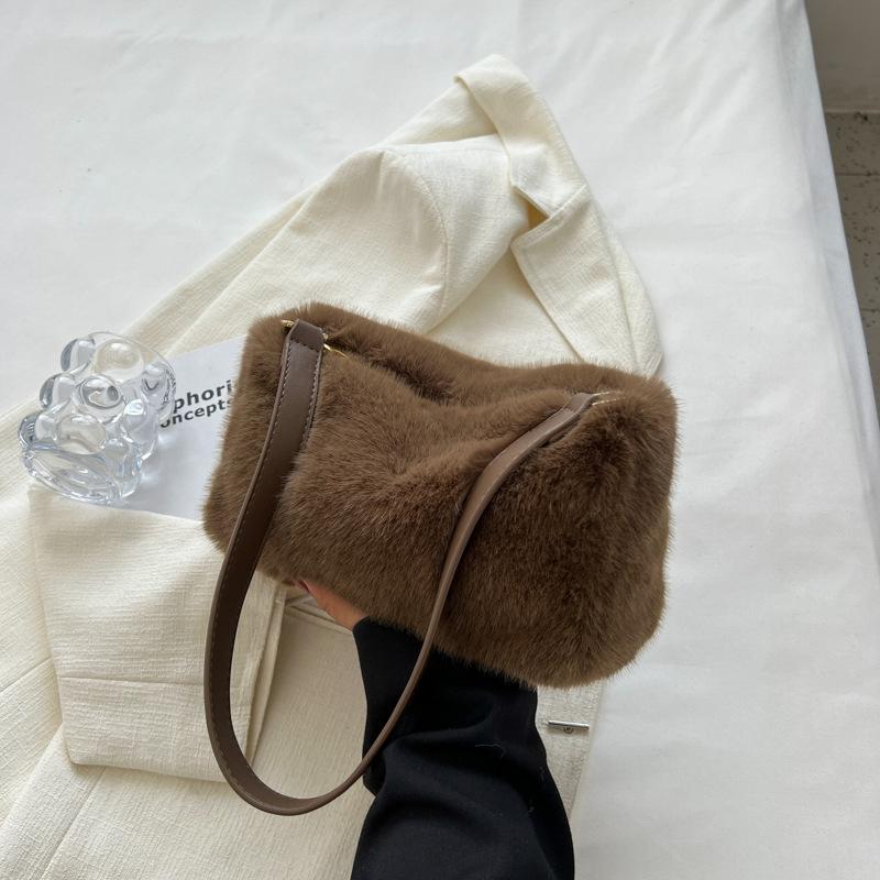 Plush Small Square Bag Autumn Winter New Versatile Simple Crossbody Bags  Vintage Solid Color Female Single Shoulder Purse