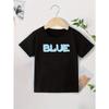 European Size Boys Round Neck Short Sleeved T Shirt with Unique English Print BLUE