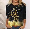 Spring and Autumn Round Neck Butterfly Flower Pattern 3D Printed Top Fashionable Casual Long Sleeved Women's T-shirts
