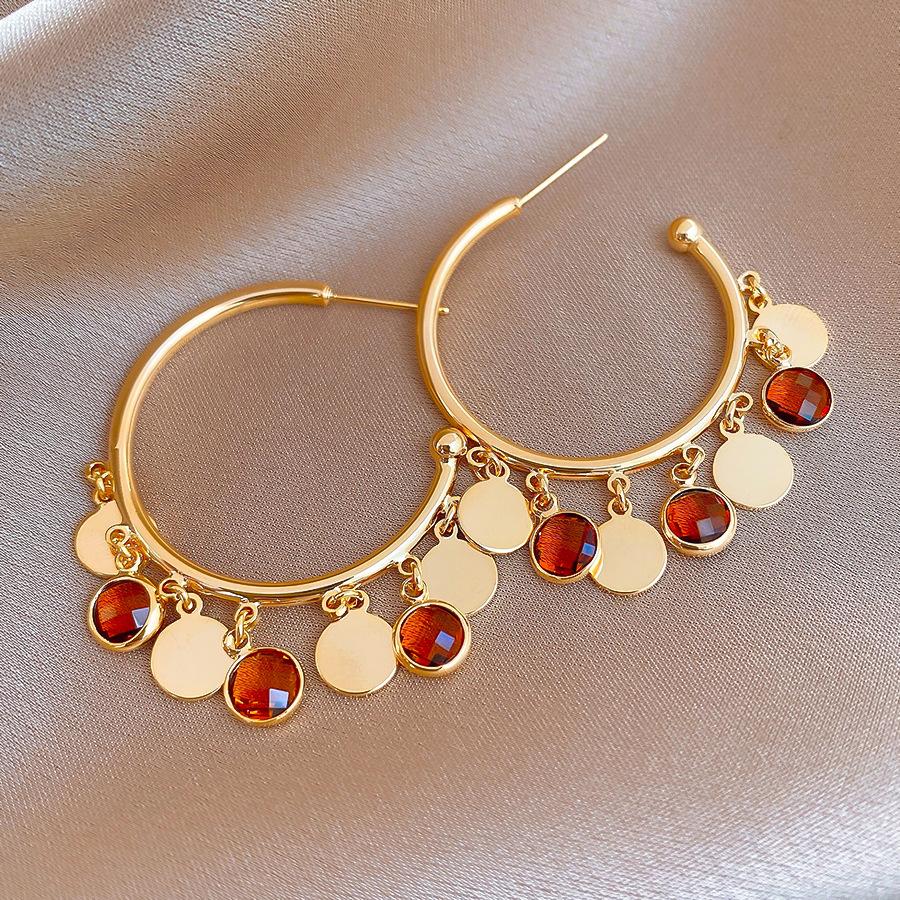 Позолоченные 18-каратным настоящим золотом ретро круглые стеклянные серьги-гвоздики с бахромой персонализированные серьги для женщин