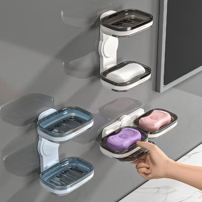 1 szt. Plastikowa dwuwarstwowa mydelniczka z klejem niezostawiającym śladów - Montaż pionowy i poziomy Oszczędzający miejsce, montowany na ścianie design