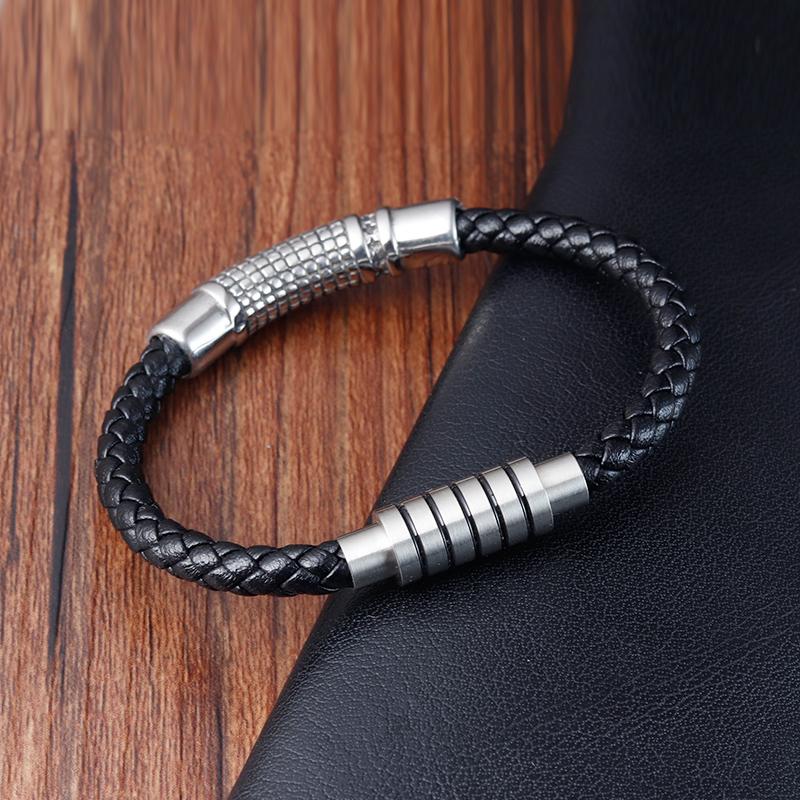 Luxury Vintage Handmade Leather Braid Men Bracelet Stainless Steel Buckle Business Men's Bangles For Friend Partner Lovers Gift