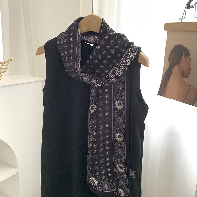 Silk scarf long strip high-end new cashew flower versatile temperament scarf with shirt silk scarf streamer belt