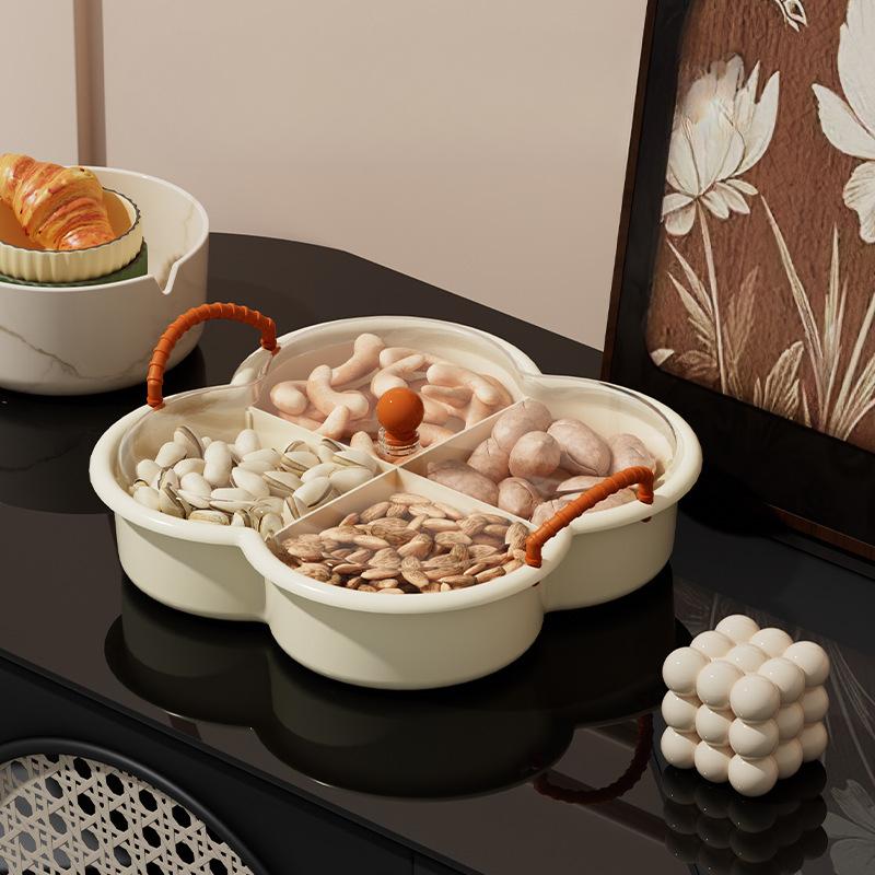 Four-grid Dried Fruit Box Cream Air-dried Fruit Plate Snacks Dried Fruit Candy Snack Plate Living Room Front Desk Fruit Plate Nut Plate