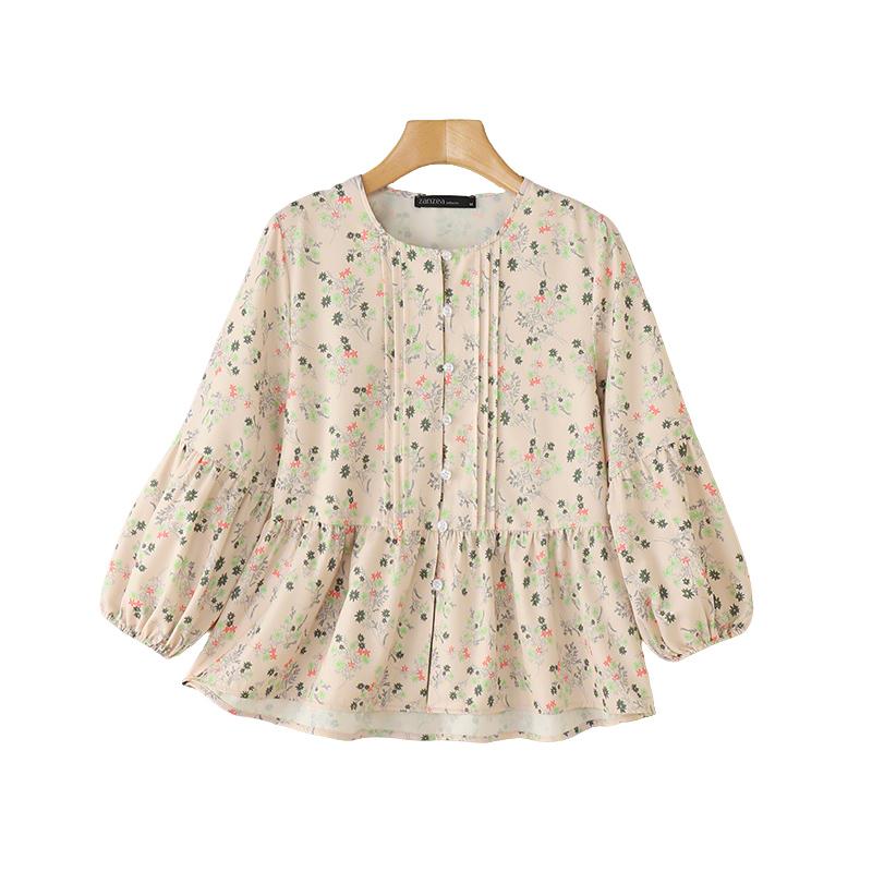 

ZANZEA Женская повседневная блузка с круглым вырезом, свободным рукавом 3/4 и цветочным принтом XL