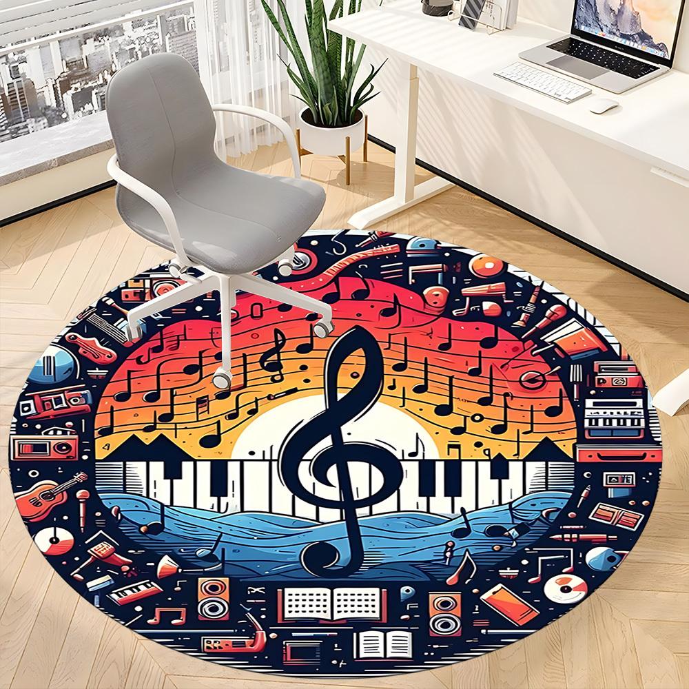 1pc Music Instruments Office Round Area Rug,  Mat Suitable ForOffice, Under Office Chairs Bedroom Living Room Home Decor, Room Deco