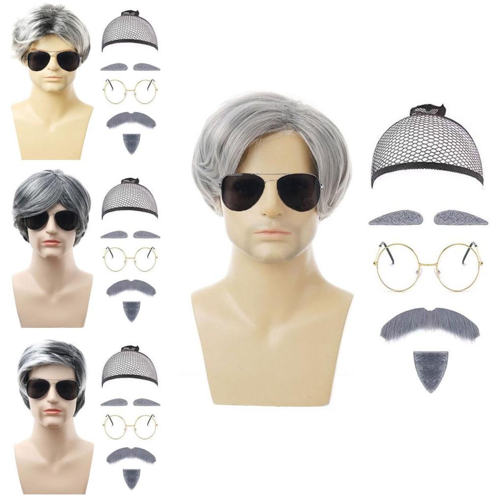 Premium Short Length Grandfather Wig Realistic Bald Head Costume Accessory For All Skin Tones