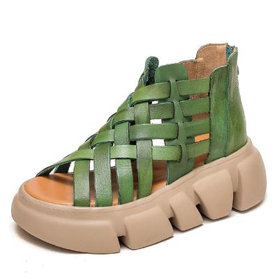 2024 Women Gladiator Sandals Summer Cool Boots Luxury Gesign Genuine Leather Woven Wedges Platform Casual Roman Sandals