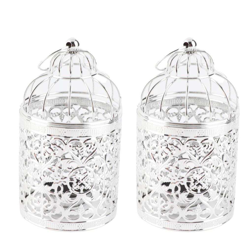 2 Pcs Bird Cage Candle Holder Vintage Exquisite Elegant Hollow Out Pattern Metal Candlestick for Party Decoration
