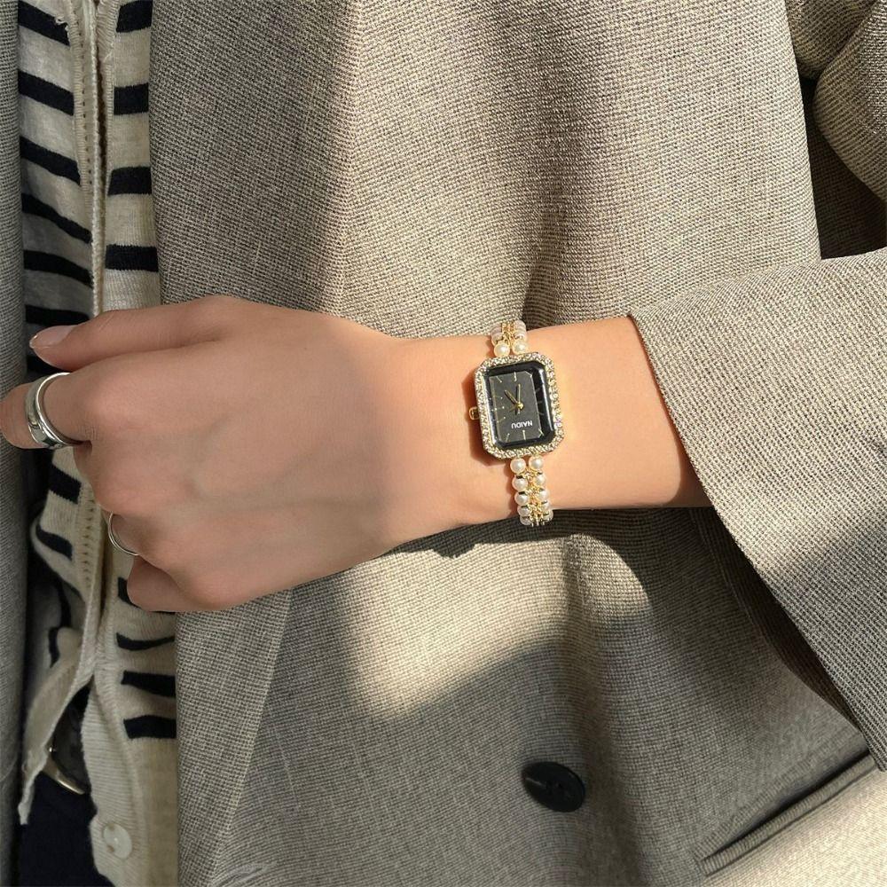 Chain Strap Pearl Studded Watch Luxury Women's Wristwatches New Quartz Watch  Gifts