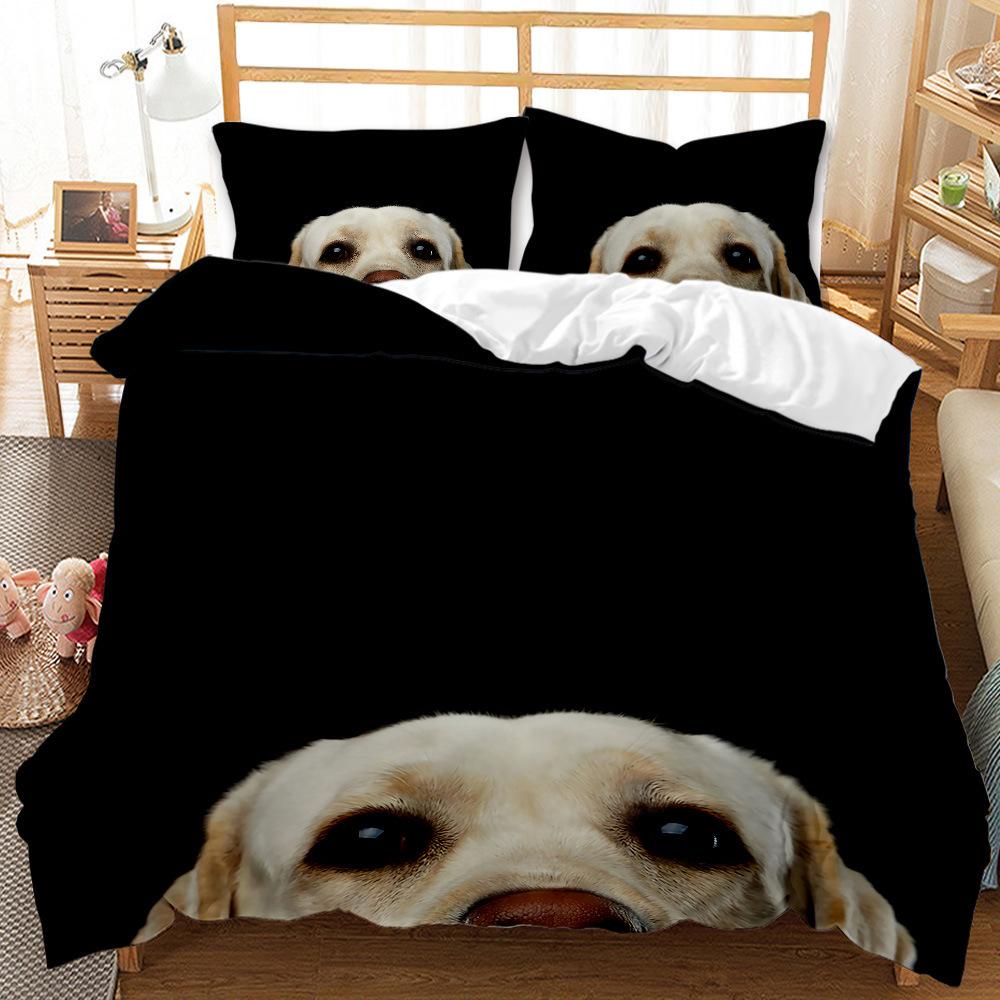 Cute Animal Dog Pattern Print Quilt Cover Pillowcase 3D Digital Printing Three-Piece Set