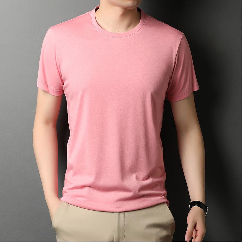 Round Neck T-shirt Men's Summer Thin In Green In Stock Straight Young and Middle-Aged Solid Color Casual T-shirt