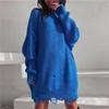 Womens Oversized Knit Sweater Dress Loose Fit Round Neck Solid Color Long Sleeve Mid-Length Pullover Winter