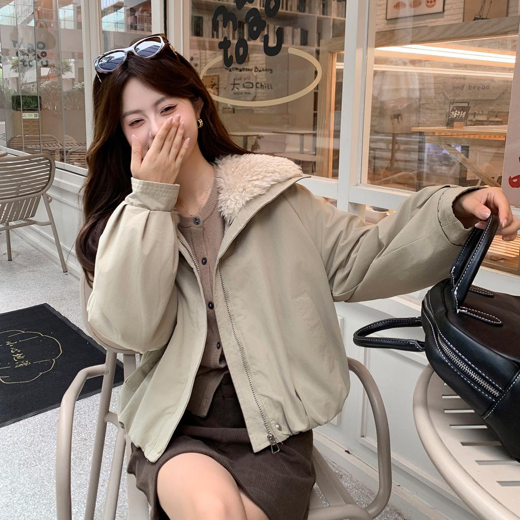 European goods large lapel collar velvet thickened short pie overcome coat women's winter new fashion warm jacket cotton clothes tide