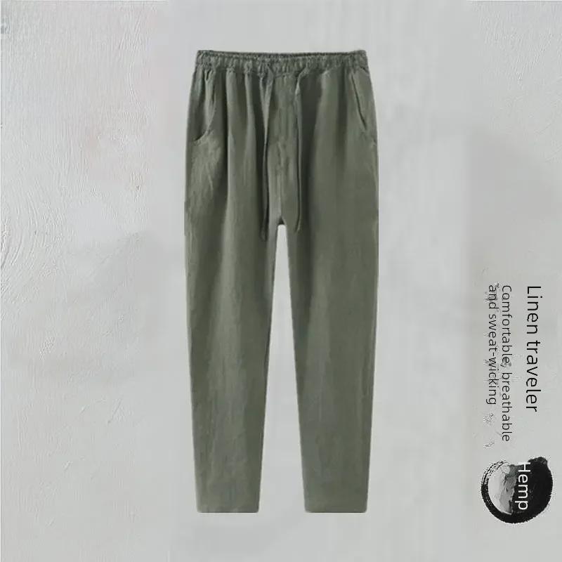 

Мужские свободные белые льняные брюки - летний повседневный стиль для людей среднего возраста 2XL (recommend one size up)