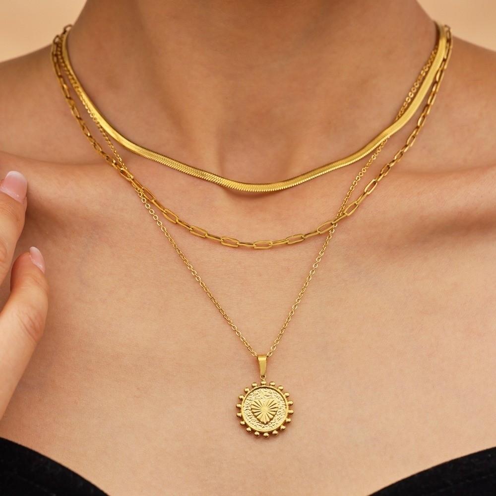 Stainless Steel Sun Heart Pendant Necklace Gold Plated Ladies Choker Jewelry  Wedding