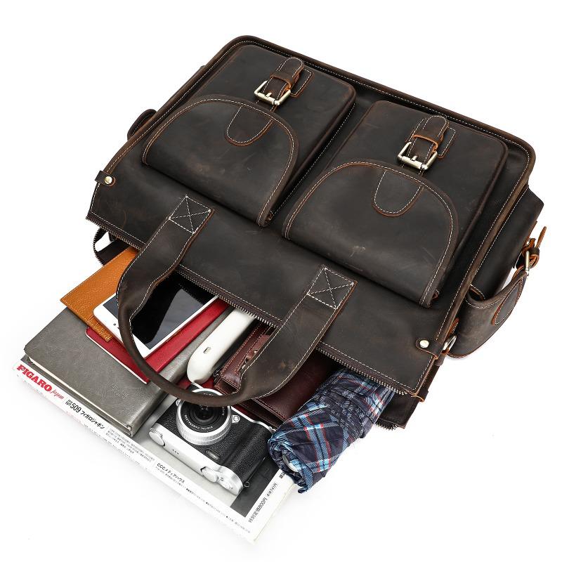 Geantă de mână de afaceri de mare capacitate pentru bărbați, geantă de umăr pentru navetă din piele naturală, geantă pentru computer