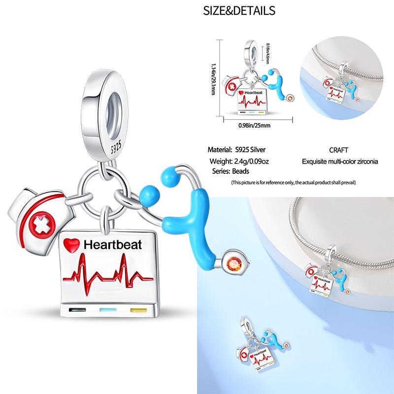 Medical Box Nurse Cap Heart Charms Tooth Stethoscope Beads Fit 3Mm Original Bracelet Women Copper Fine Charms Jewelry Gifts