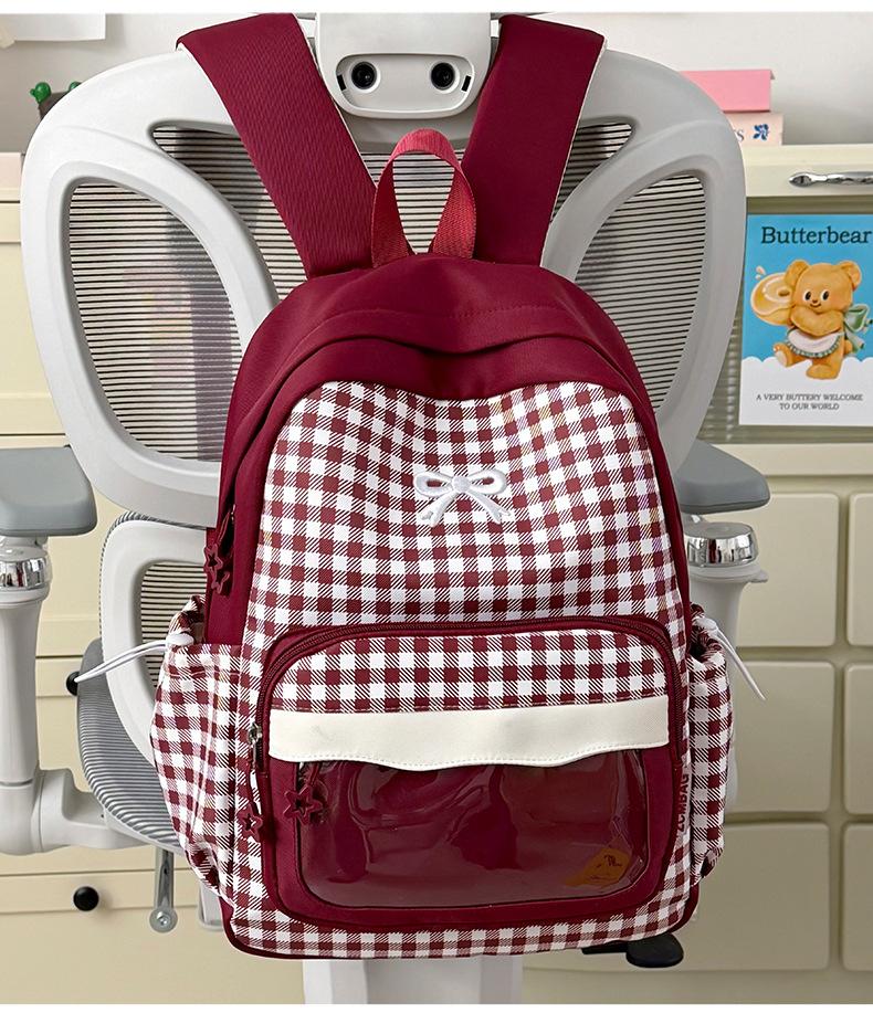 Schoolbag Japanese new high-value cute plaid bow backpack soft huhu sweet little fairy travel small backpack