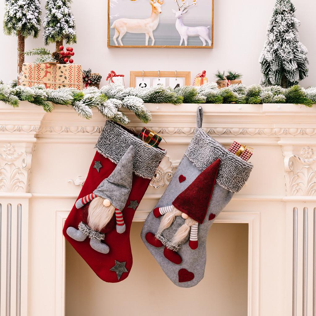 Crafted Christmas Beautifully Stockings With Grey Trim Santa And Soft Rudolph Toys