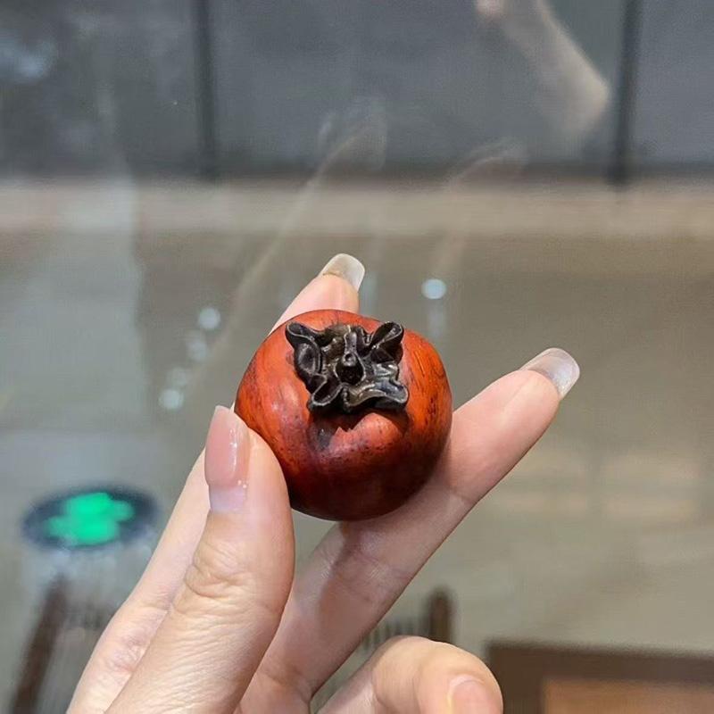 Natural red sandal wood Little Apple -persimmon Simulated fruit model -solid wood carving Home Decoration, Christmas gift