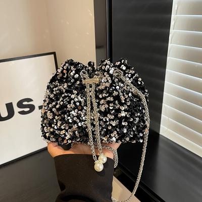 Sac seau mode personnalisé à paillettes pour femme, nouveau style étranger, version coréenne, sac à bandoulière, sac bandoulière pour le dîner, pliage tendance