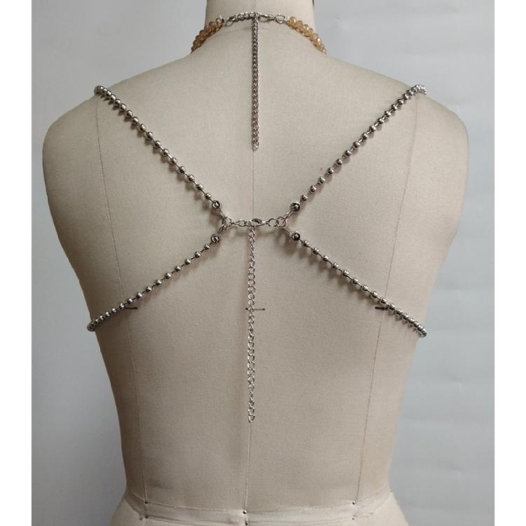 Fashion Layer Acrylic Stone Body Chain Bra Top Adjustable Closure Designs for Women's Beachwear and Dance Event